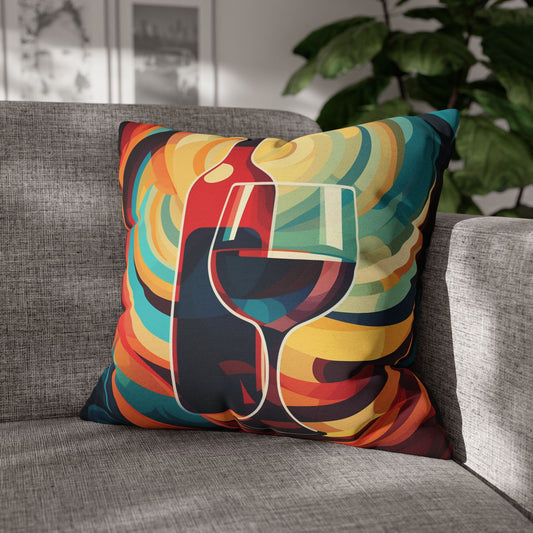 Wine Lover Abstract - Bottle & Glass Design Spun Polyester Square Pillow Case