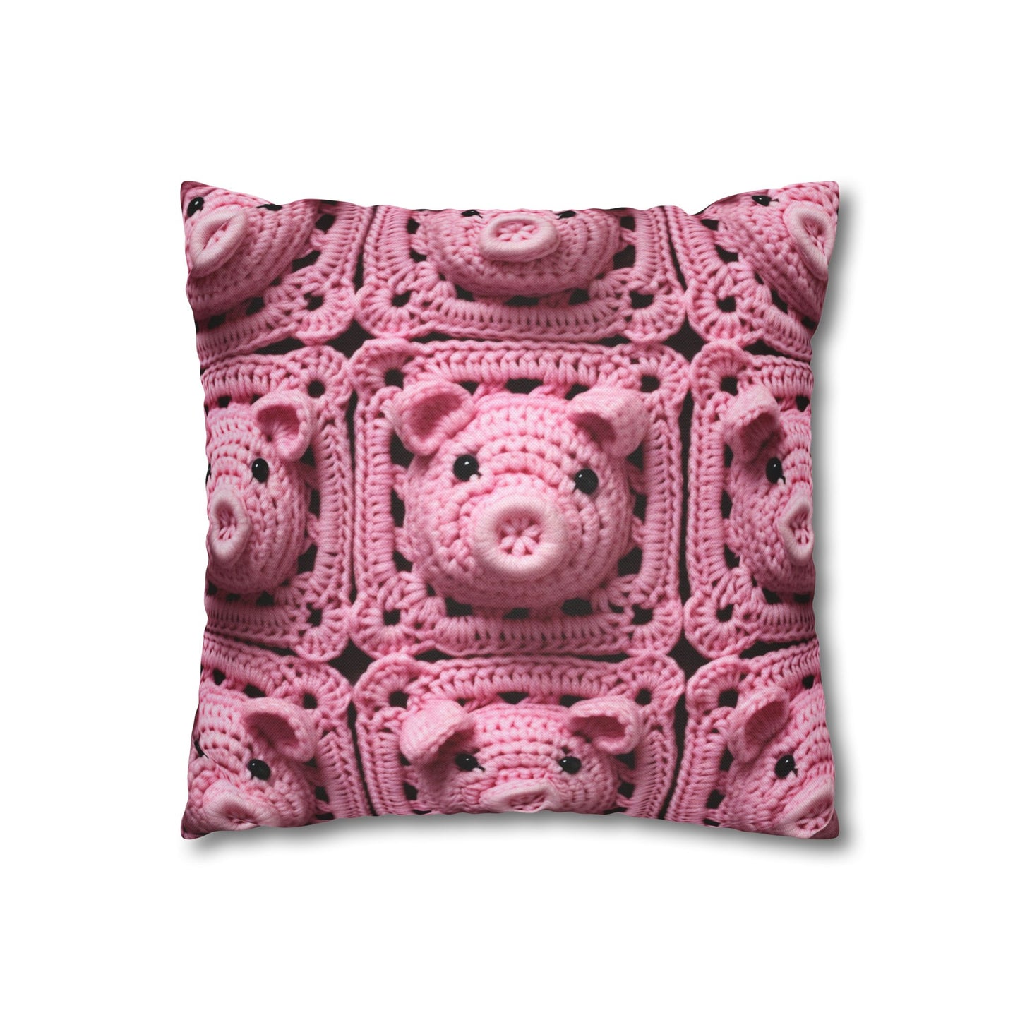 Crochet Pig Farm Animal Pink Snout Piggy Pattern - Spun Polyester Square Pillow Case