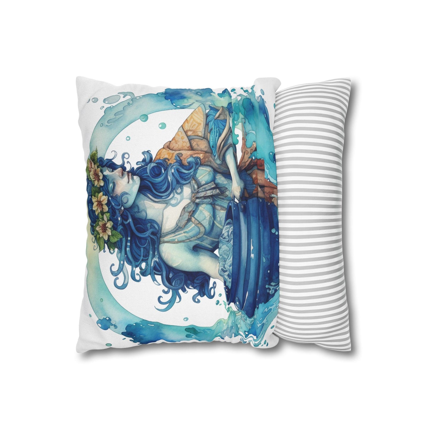 Artistic Aquarius Zodiac - Watercolor Water-Bearer Depiction - Spun Polyester Square Pillow Case