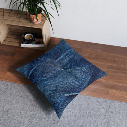 Dark Blue: Distressed Denim-Inspired Fabric Design - Tufted Floor Pillow, Square