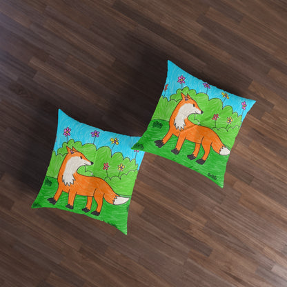 Fox Woodland Animal Foxy Tufted Floor Pillow, Square