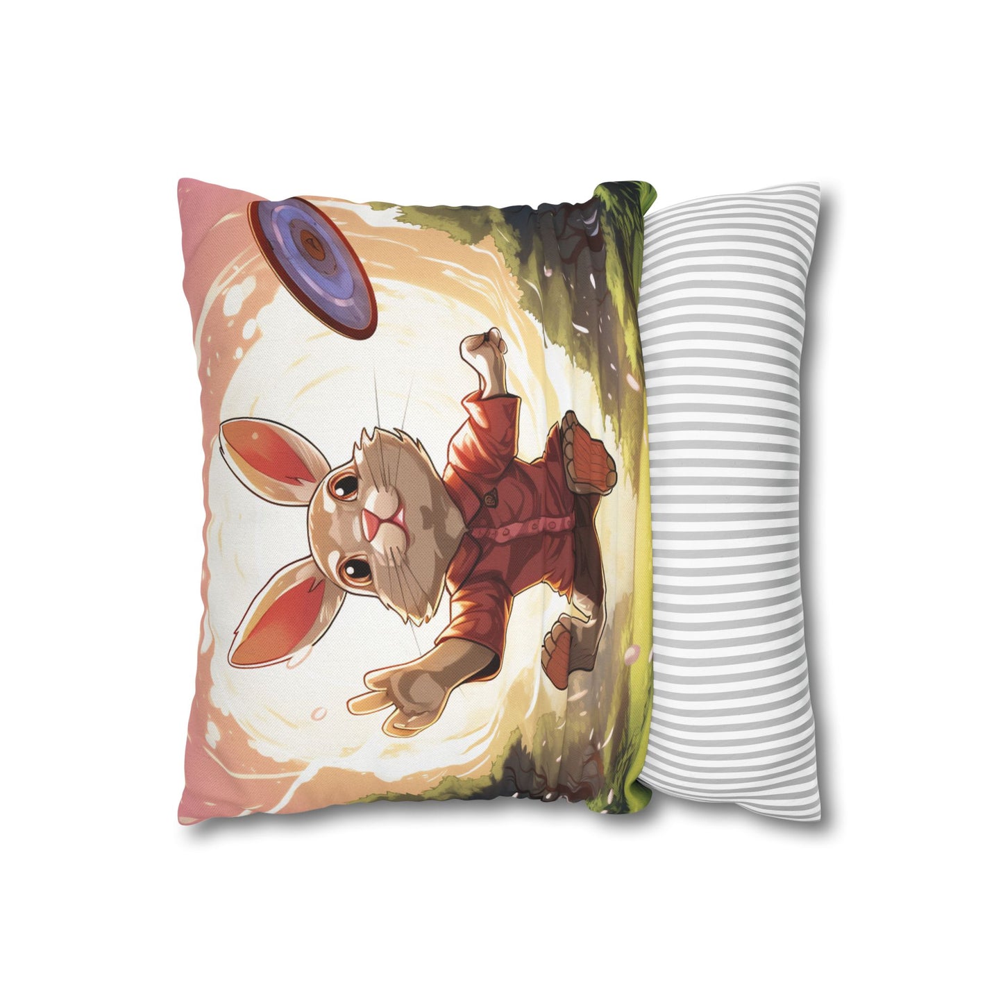 Disc Golf Rabbit: Bunny Aiming Frisbee for Basket Chain - Spun Polyester Square Pillow Case