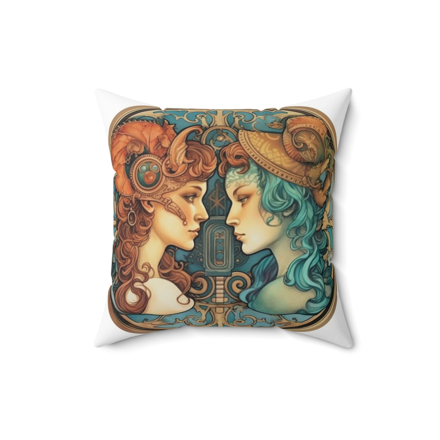 Steampunk Gemini - Dualistic Motifs & Vibrant Contrast - Spun Polyester Square Pillow