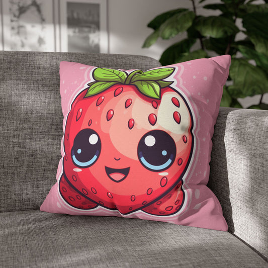 Kawaii Strawberry Adventure - Anime Classic Traditional Japanese Fruit - Otaku Artwork - Spun Polyester Square Pillow Case