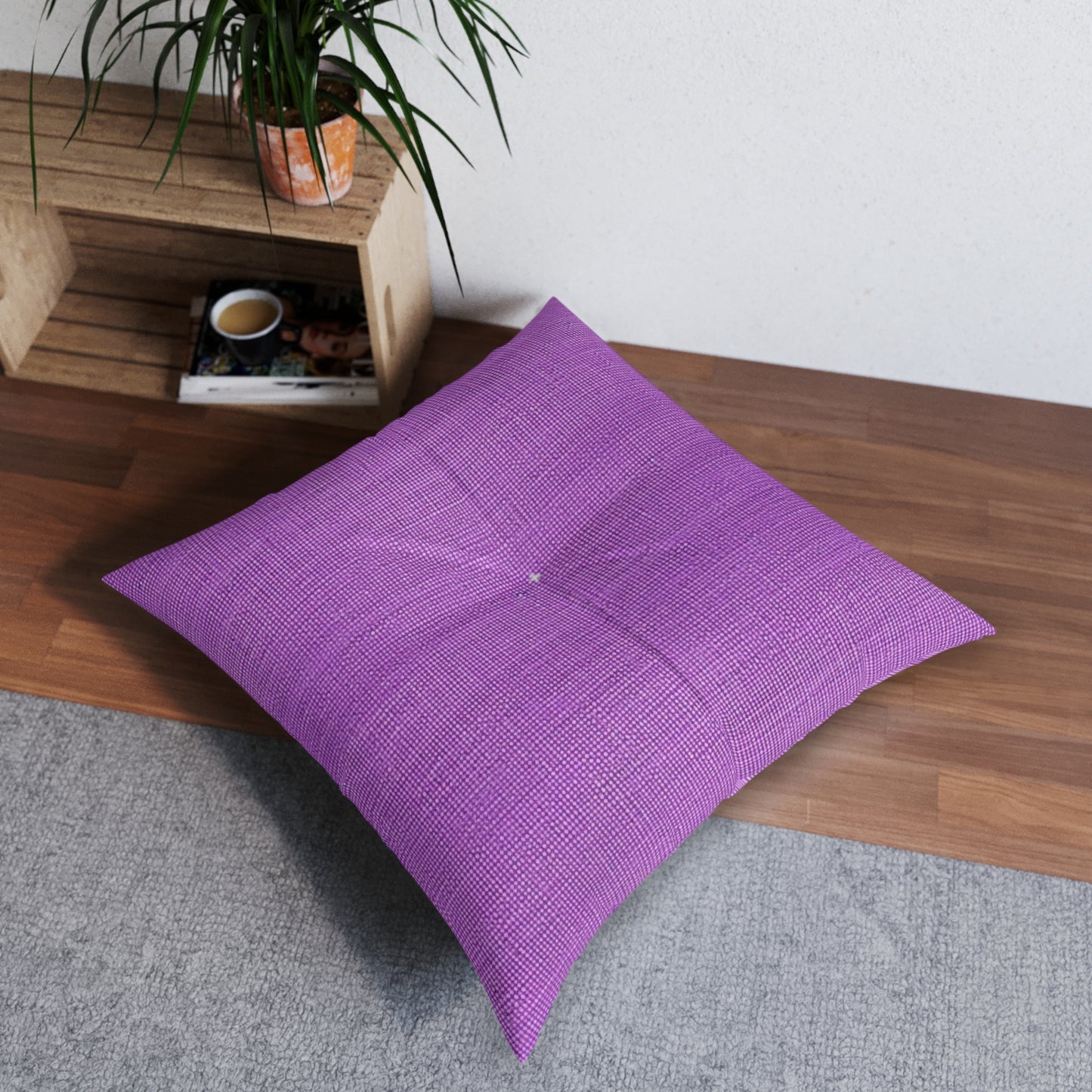 Hyper Iris Orchid Red: Denim-Inspired, Bold Style - Tufted Floor Pillow, Square