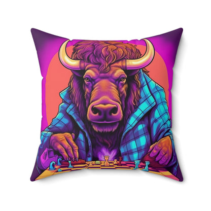 American Bison Buffalo Chess Game Grand Master Spun Polyester Square Pillow