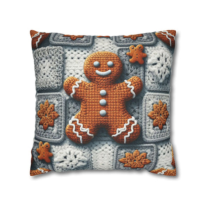 Festive Gingerbread Charm: Christmas Crochet Amigurumi with Granny Squares and Snowflake Accents - Spun Polyester Square Pillow Case