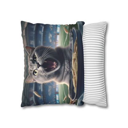 Halftime Football Feline: Screaming Sports Fan Cat Stadium Food Kitten - Spun Polyester Square Pillow Case