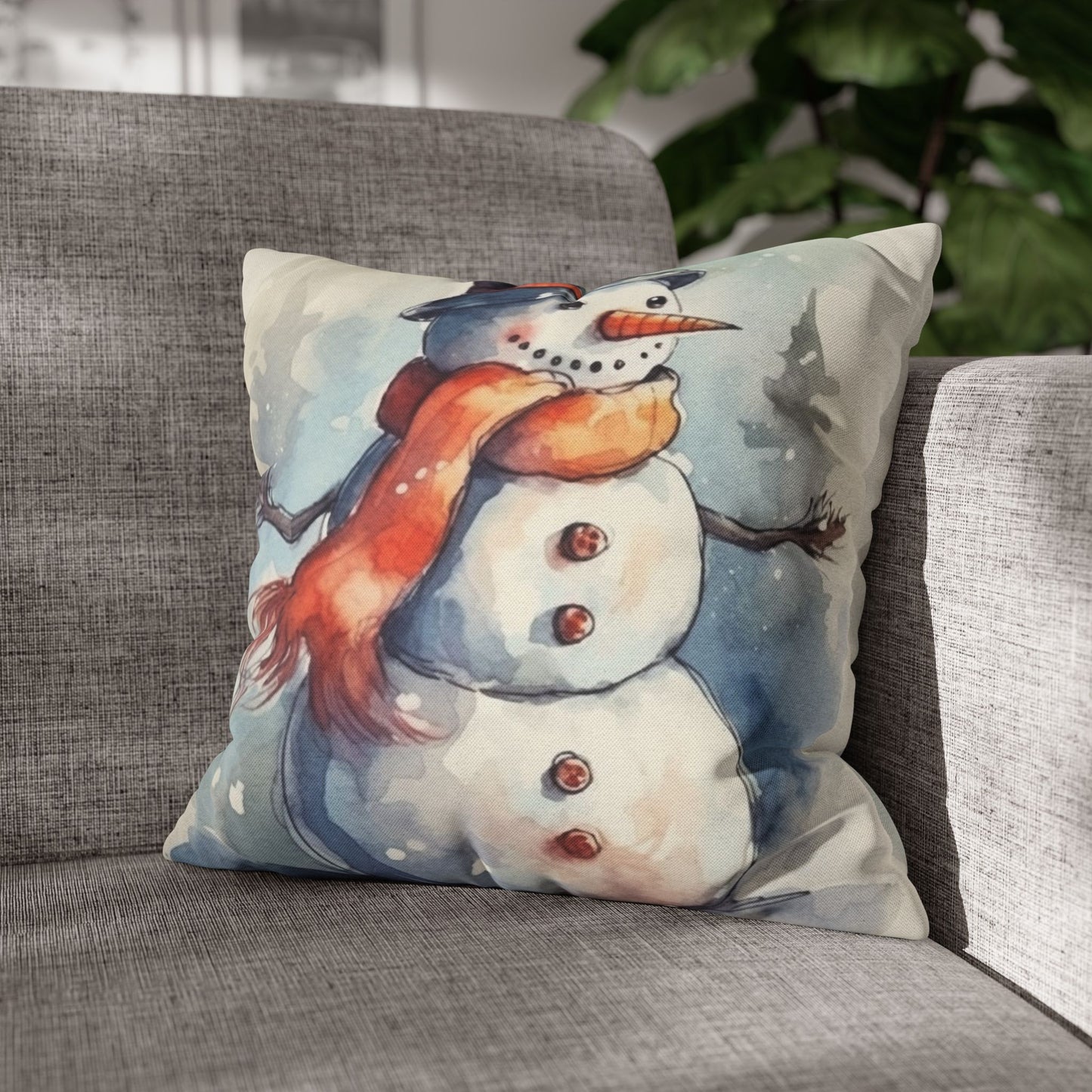 Frosty Winter Snowman - Spun Polyester Square Pillow Case