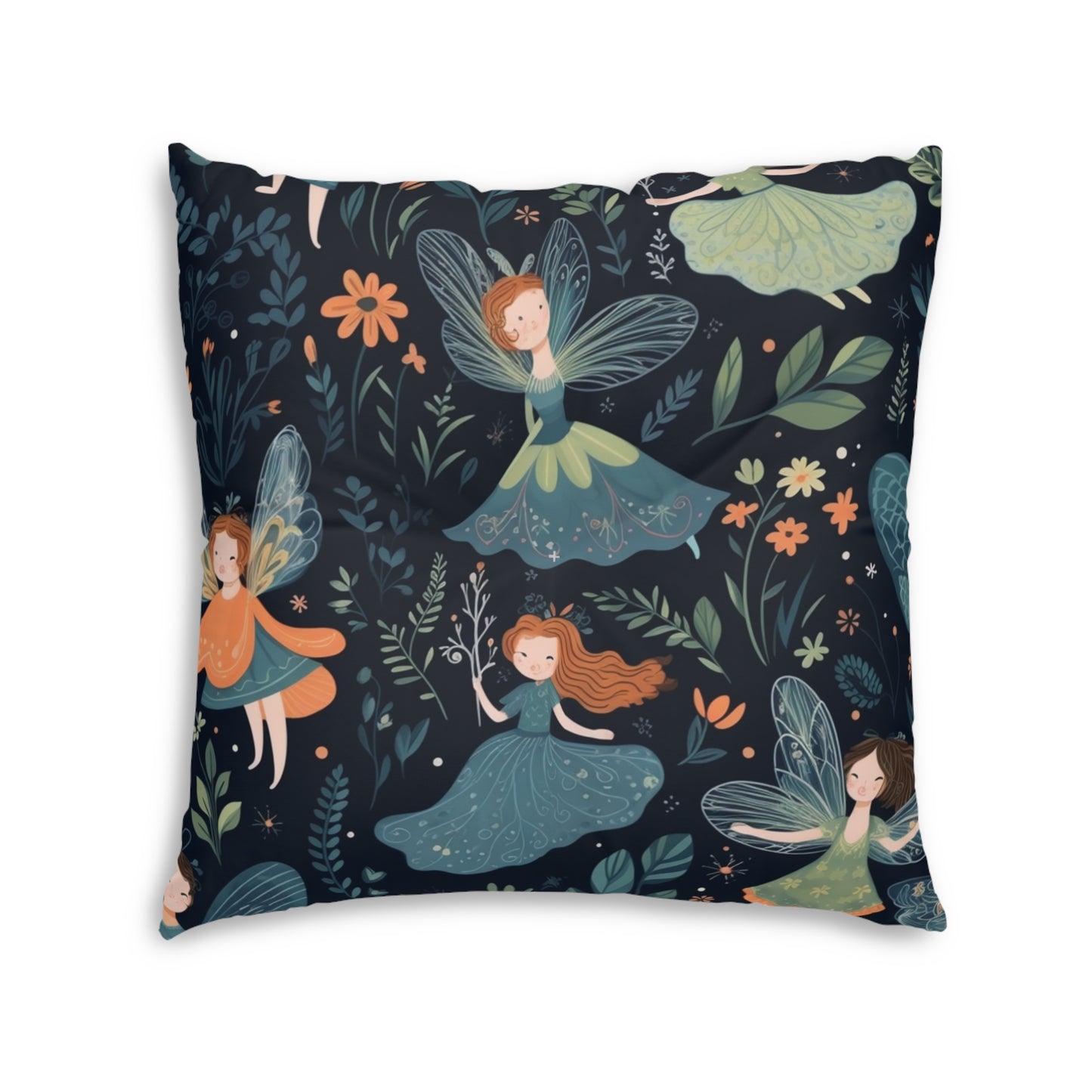 Enchanting Fairy Tale Pattern - Vibrant & Magical Fairies - Tufted Floor Pillow, Square