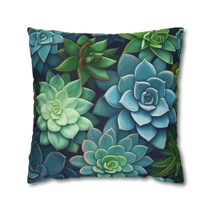 Minimalist Succulent Array - Vibrant Botanical Pattern Spun Polyester Square Pillow Case