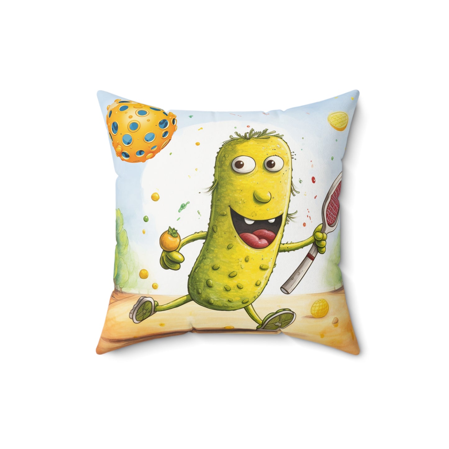 Pickleball Play: Pickle Sport Action Game, Fast Dink Ball - Spun Polyester Square Pillow