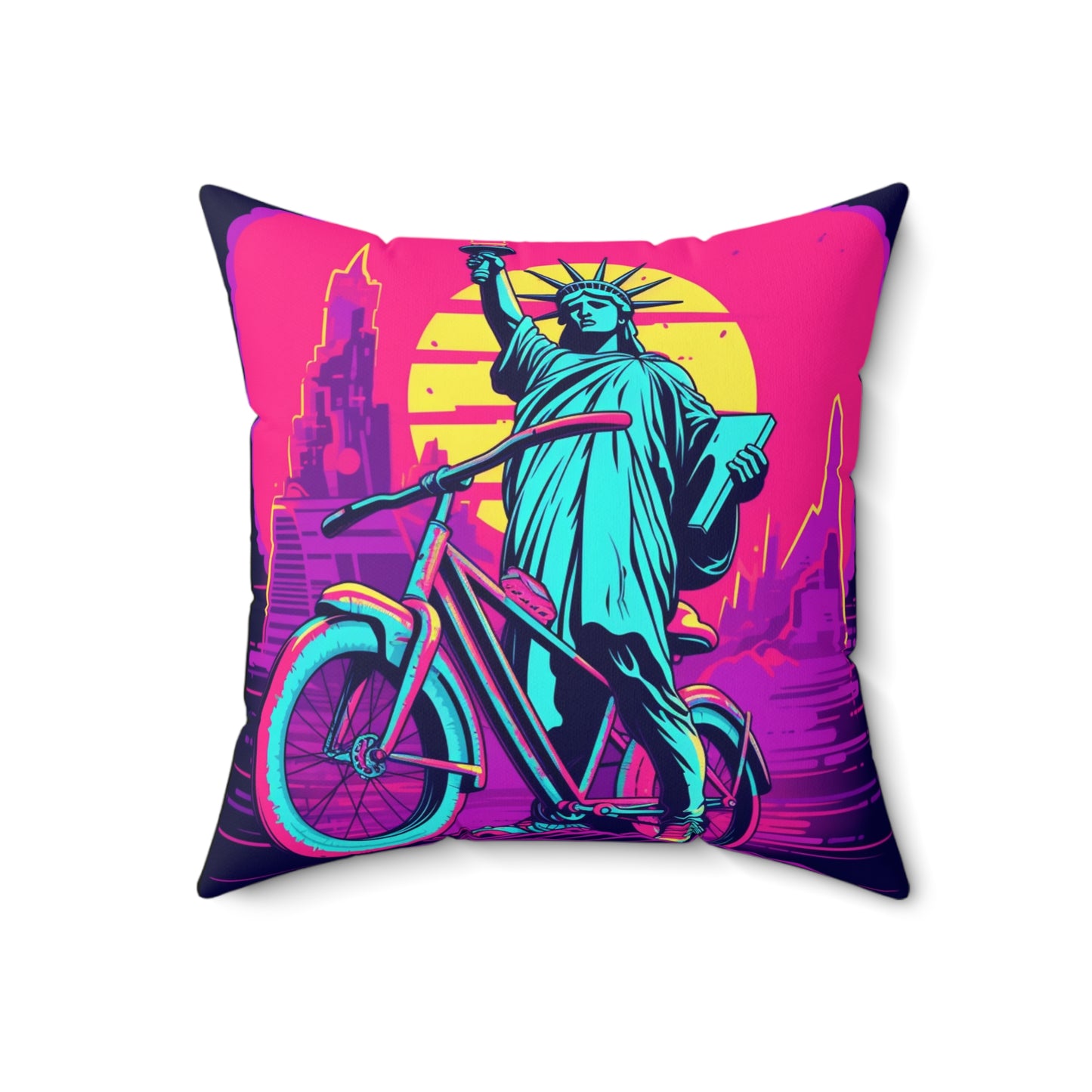 Statue of Libery Biker USA Cycle Style Spun Polyester Square Pillow