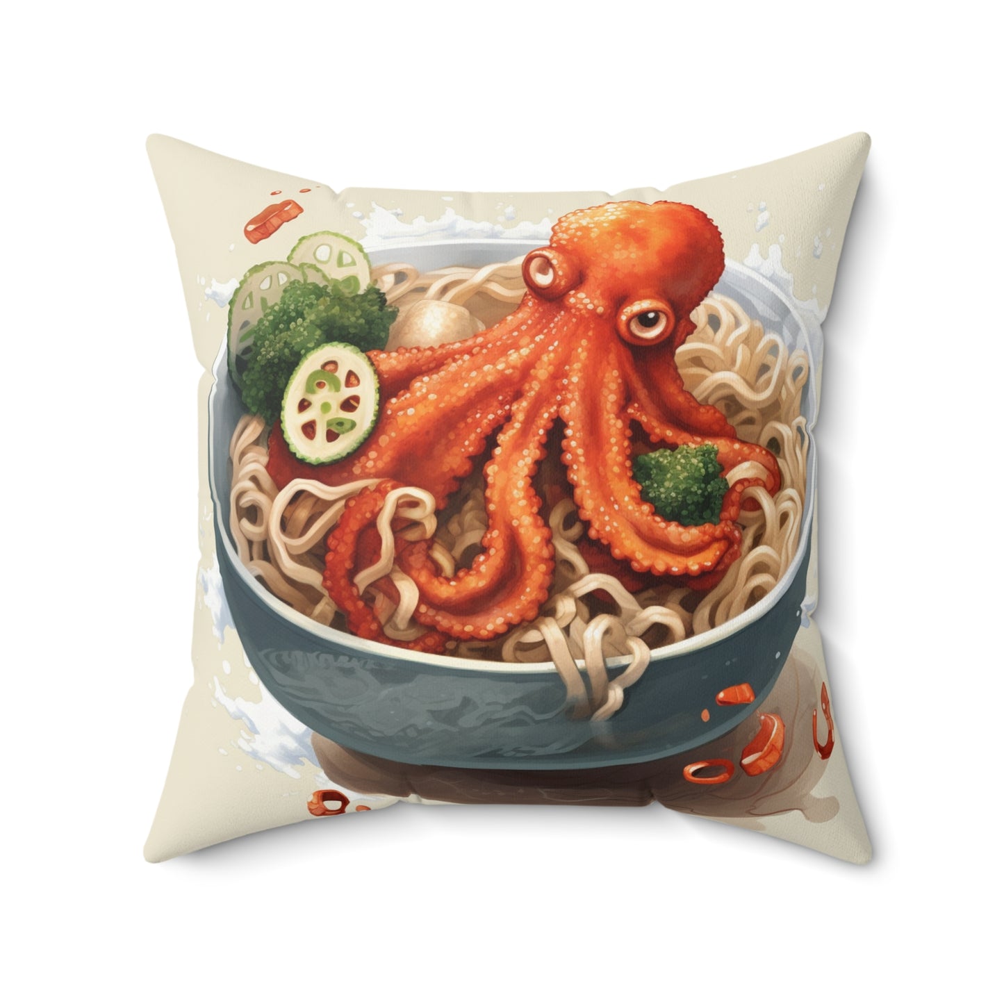 Ramen Octopus Bowl Anime Japanese Traditional Style - Spun Polyester Square Pillow