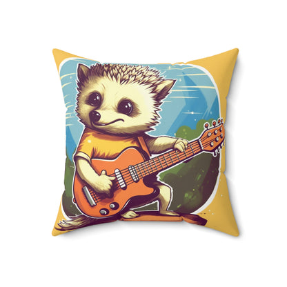 Hedgehog Guitar Band Musician Furry Cute Graphic Spun Polyester Square Pillow