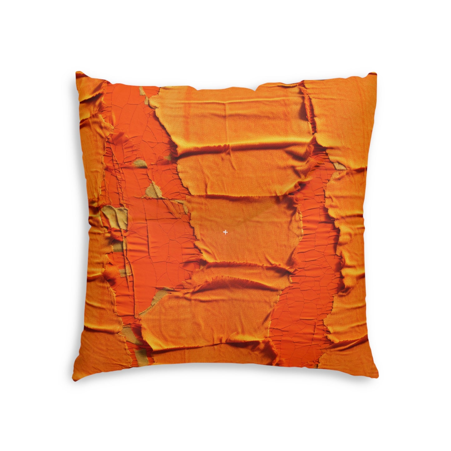 Fiery Citrus Orange: Edgy Distressed, Denim-Inspired Fabric - Tufted Floor Pillow, Square