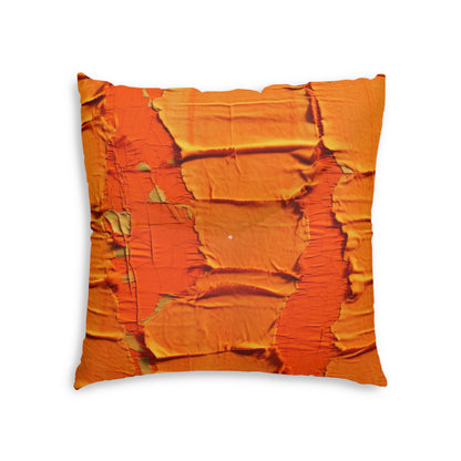 Fiery Citrus Orange: Edgy Distressed, Denim-Inspired Fabric - Tufted Floor Pillow, Square