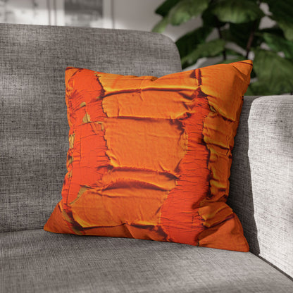 Fiery Citrus Orange: Edgy Distressed, Denim-Inspired Fabric - Spun Polyester Square Pillow Case