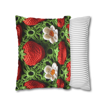 Strawberry Field Crochet - Forever Forest Greens - Fruit Berry Harvest Crop - Spun Polyester Square Pillow Case