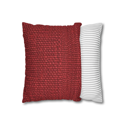 Bold Ruby Red: Denim-Inspired, Passionate Fabric Style - Spun Polyester Square Pillow Case