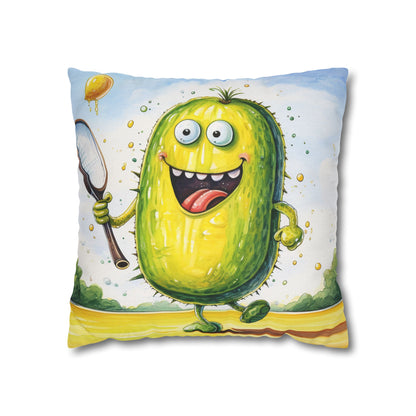 Pickleball Sport: Athletic Pickle Playing Game with Net and Paddle - Spun Polyester Square Pillow Case