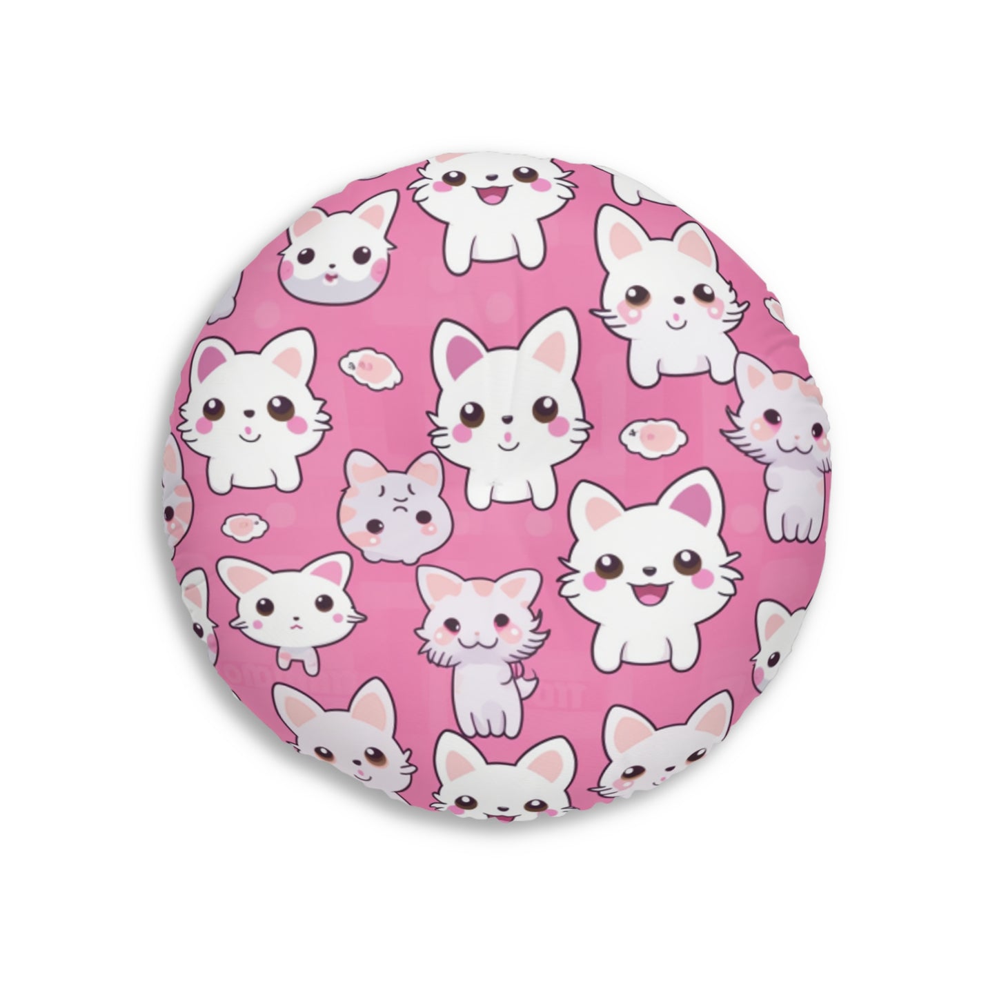 Adorable Cartoon-Style Anime Kitten, Cat, Kitty Pattern - Cute and Colorful - Tufted Floor Pillow, Round