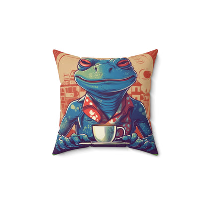 Frog Coffee Drinker Shop old Classic Graphic Spun Polyester Square Pillow