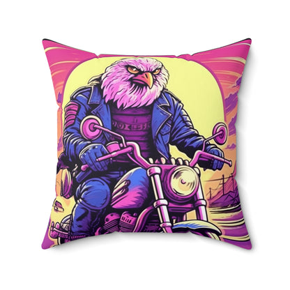 American Bald Eagle Motorcycle Ride USA Style Spun Polyester Square Pillow