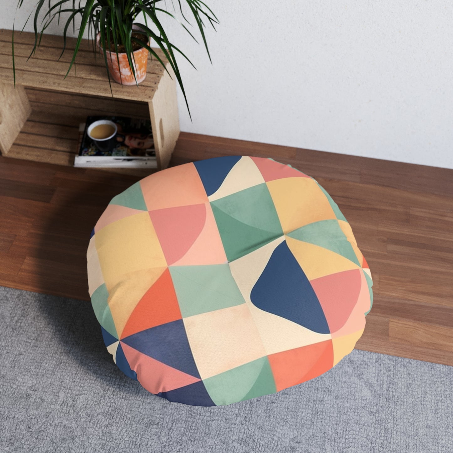 Minimalist Geometric Shapes - Pastel Decor Tufted Floor Pillow, Round