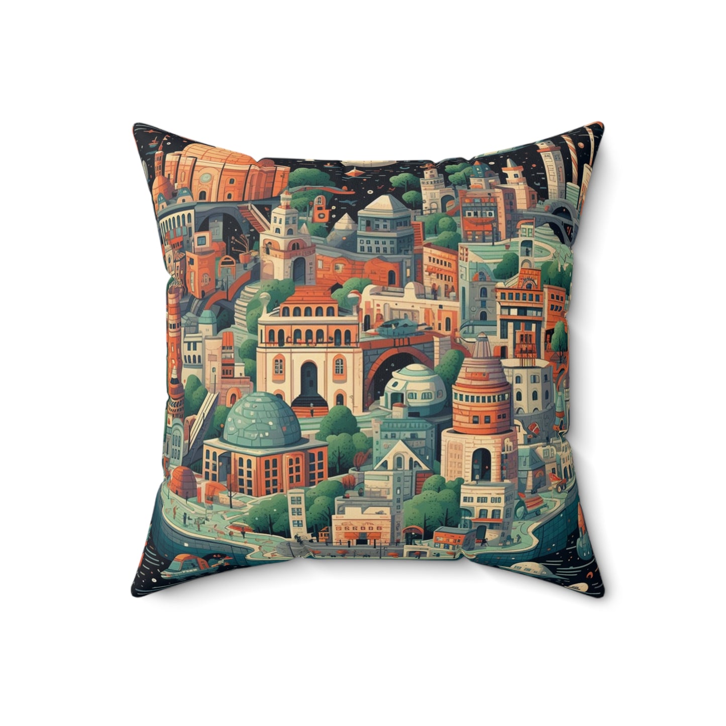 Galactic Metropolis Pattern, Sci-Fi Inspired - Spun Polyester Square Pillow