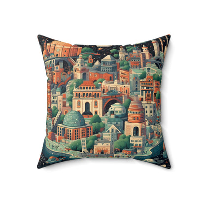 Galactic Metropolis Pattern, Sci-Fi Inspired - Spun Polyester Square Pillow