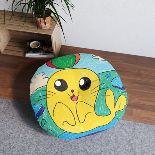 Seal Trick Marine Ocean Animal Sea Creature Tufted Floor Pillow, Round