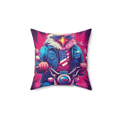 American Bald Eagle Riding Motercycle USA Gang Style Spun Polyester Square Pillow