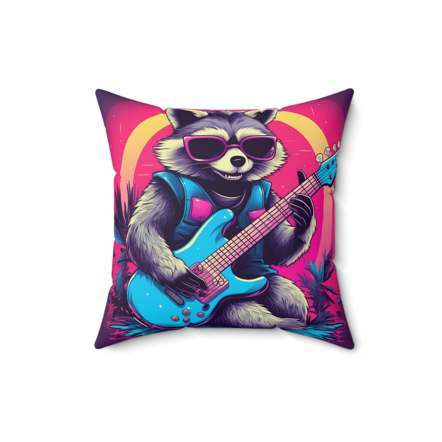 Guitar-Playing Raccoon: Furry Star of Rock Music Spun Polyester Square Pillow