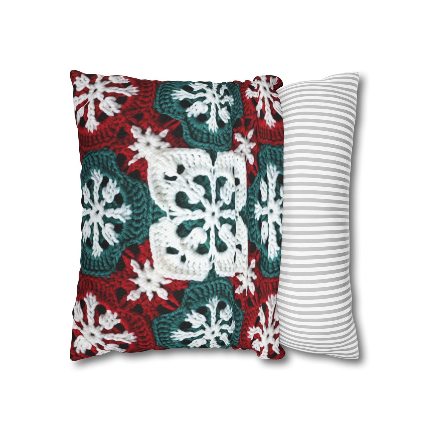 Christmas Snowflake Crochet, Festive Yuletide, Winter Wonderland Craft, Ice Crystal, Holiday Decor, Seasonal Adornments - Spun Polyester Square Pillow Case