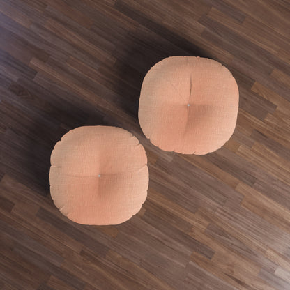 Soft Pink-Orange Peach: Denim-Inspired, Lush Fabric - Tufted Floor Pillow, Round