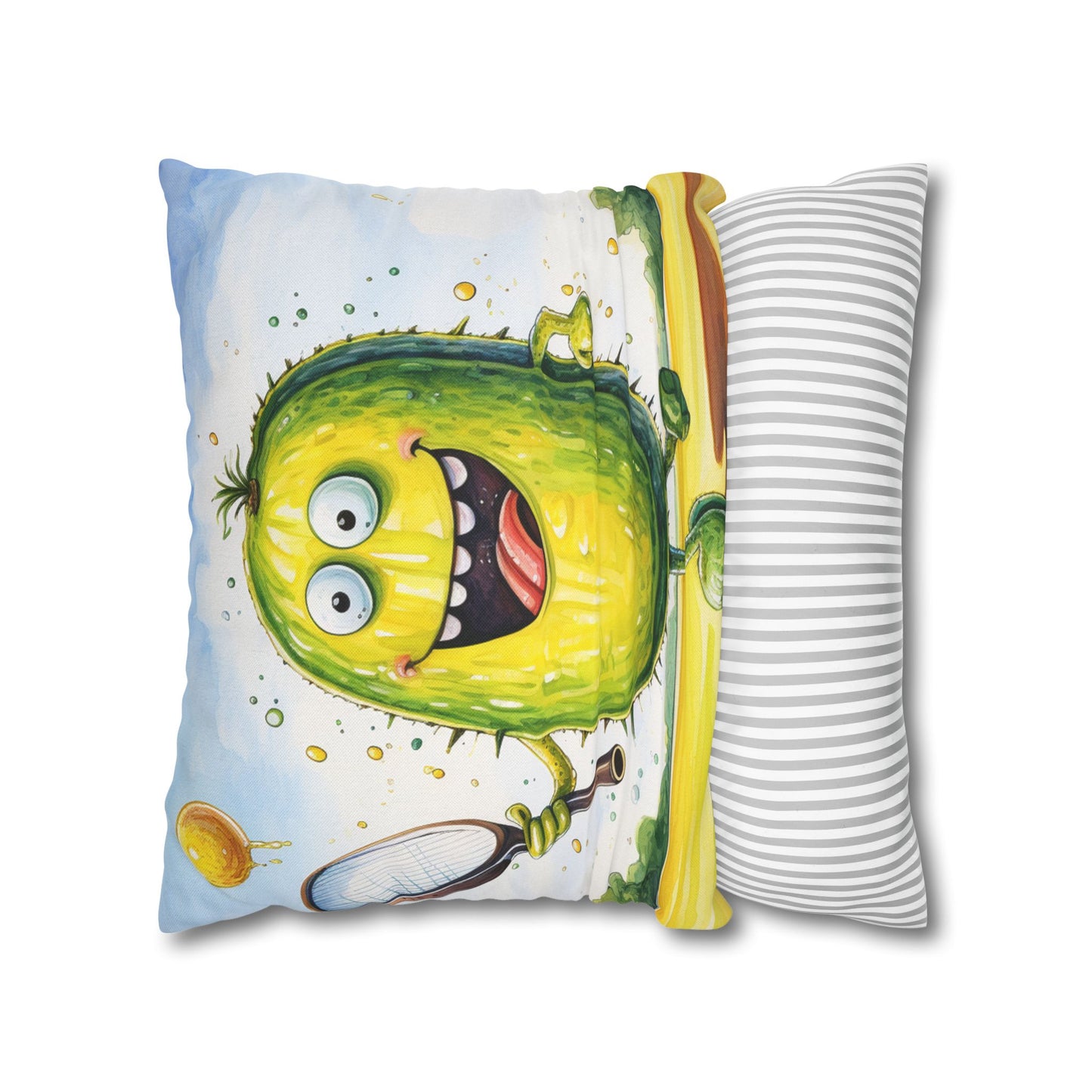 Pickleball Sport: Athletic Pickle Playing Game with Net and Paddle - Spun Polyester Square Pillow Case