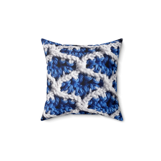 Blueberry Blue Crochet, White Accents, Classic Textured Pattern - Spun Polyester Square Pillow