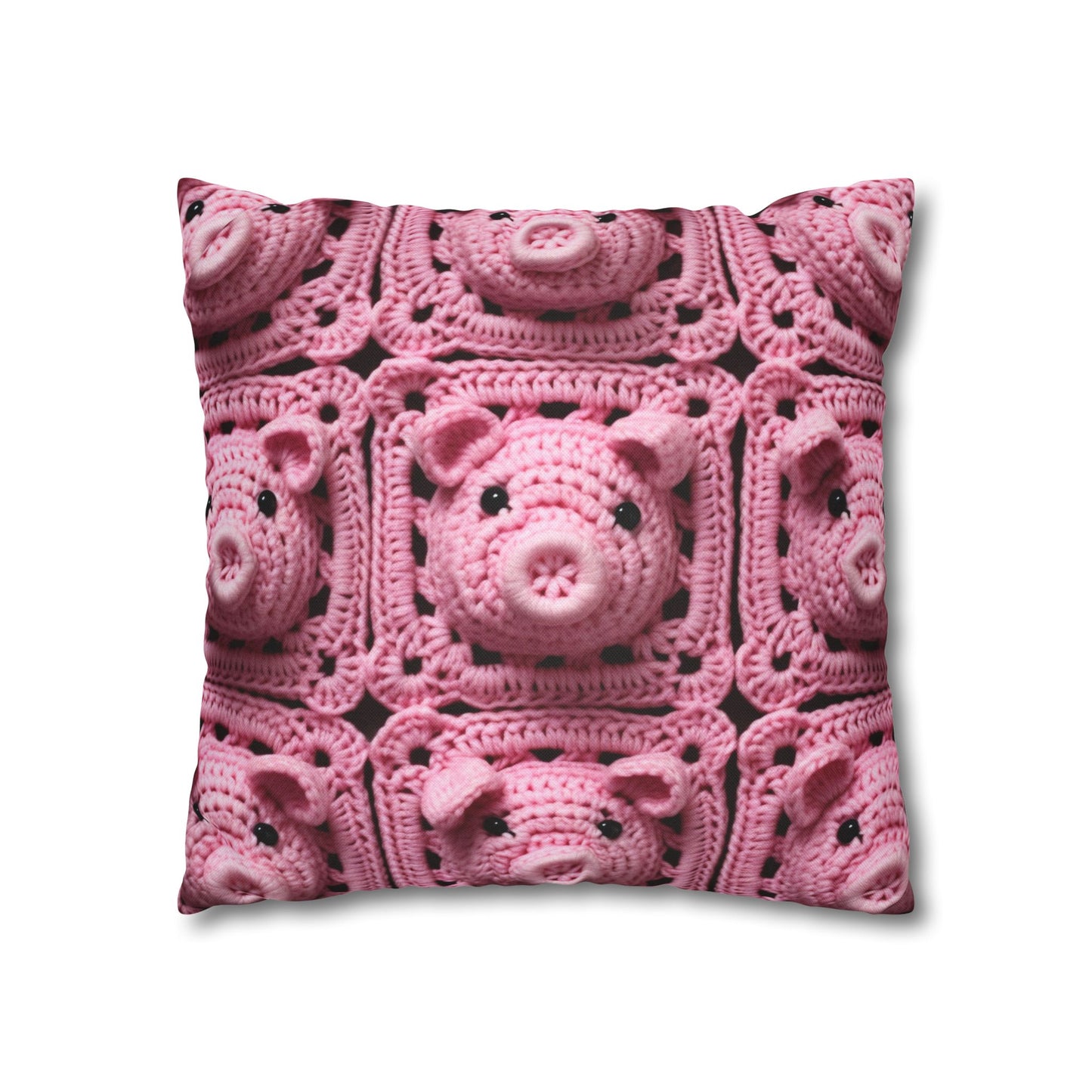 Crochet Pig Farm Animal Pink Snout Piggy Pattern - Spun Polyester Square Pillow Case