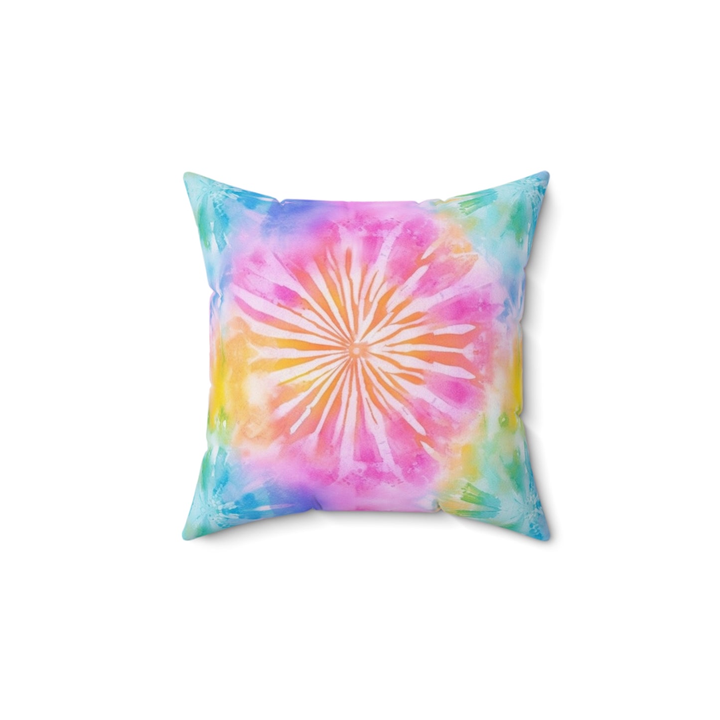 Boho Beach Vibe Pastel Hues Tie-Dye Pattern Design Spun Polyester Square Pillow