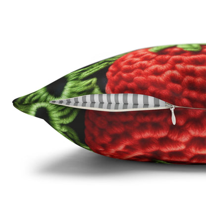 Strawberry Field Crochet - Forever Forest Greens - Fruit Berry Harvest Crop - Spun Polyester Square Pillow Case