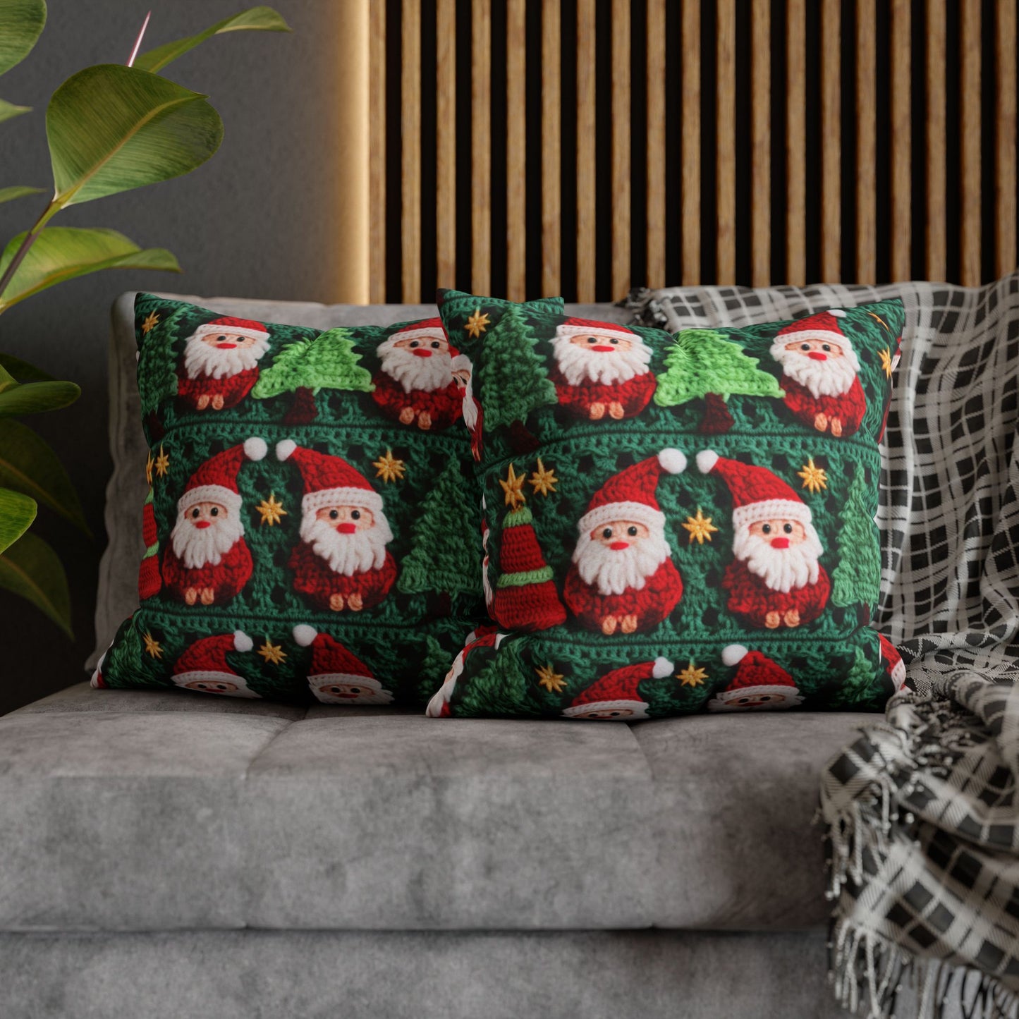 Santa Claus Crochet Pattern, Christmas Design, Festive Holiday Decor, Father Christmas Motif. Perfect for Yuletide Celebration - Spun Polyester Square Pillow Case