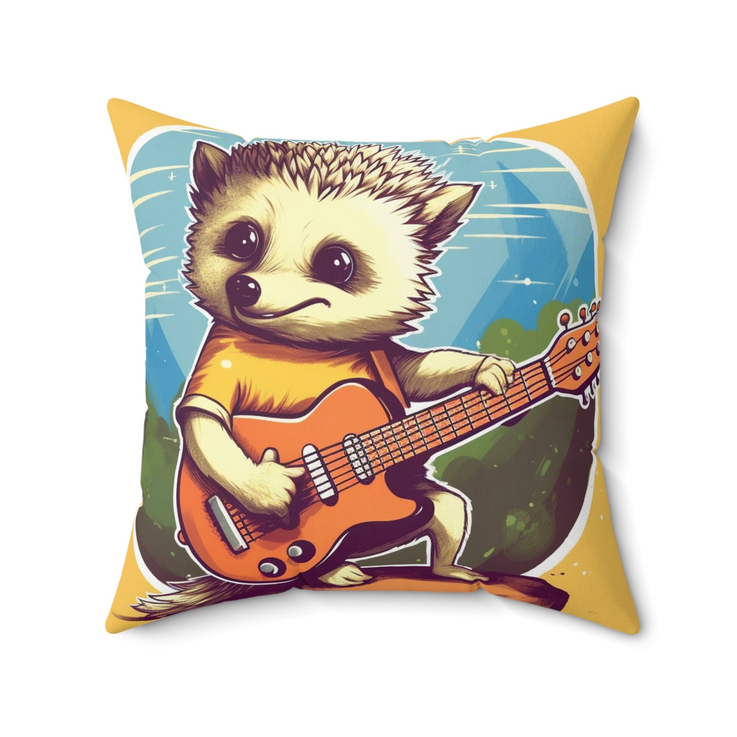 Hedgehog Guitar Band Musician Furry Cute Graphic Spun Polyester Square Pillow