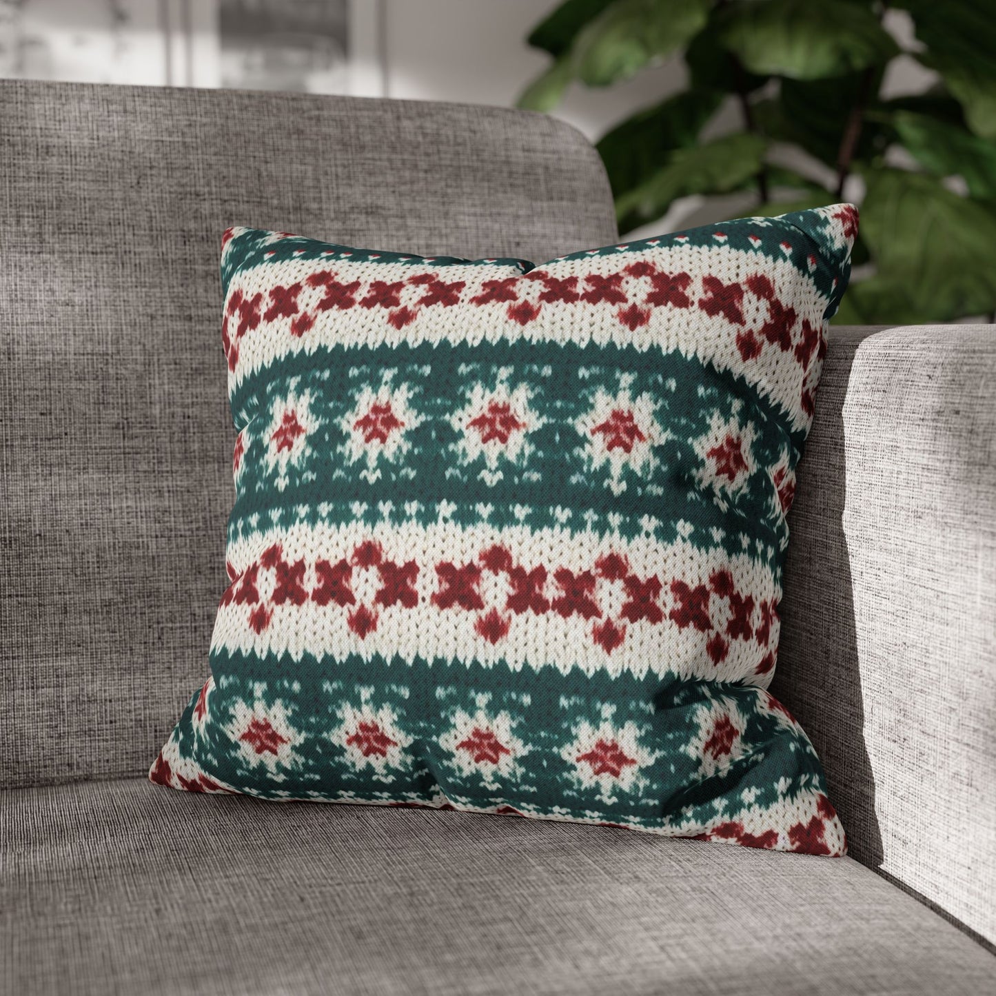 Christmas Knit Crochet Holiday, Festive Yuletide Pattern, Winter Season - Spun Polyester Square Pillow Case