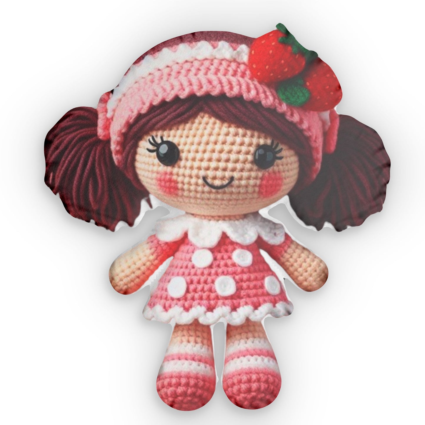 Doll: Strawberry Shortcake Girl | Amigurumi Knit Doll by American Greetings | Soft Plush Toy in Birthday Gift Box | Shaped Pillow