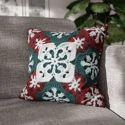 Christmas Snowflake Crochet, Festive Yuletide, Winter Wonderland Craft, Ice Crystal, Holiday Decor, Seasonal Adornments - Spun Polyester Square Pillow Case