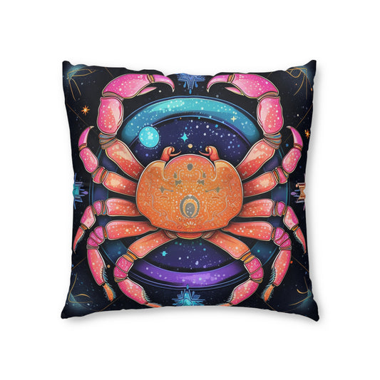 Rainbow Celestial Crab - Vibrant Cancer Zodiac Sign Art - Tufted Floor Pillow, Square