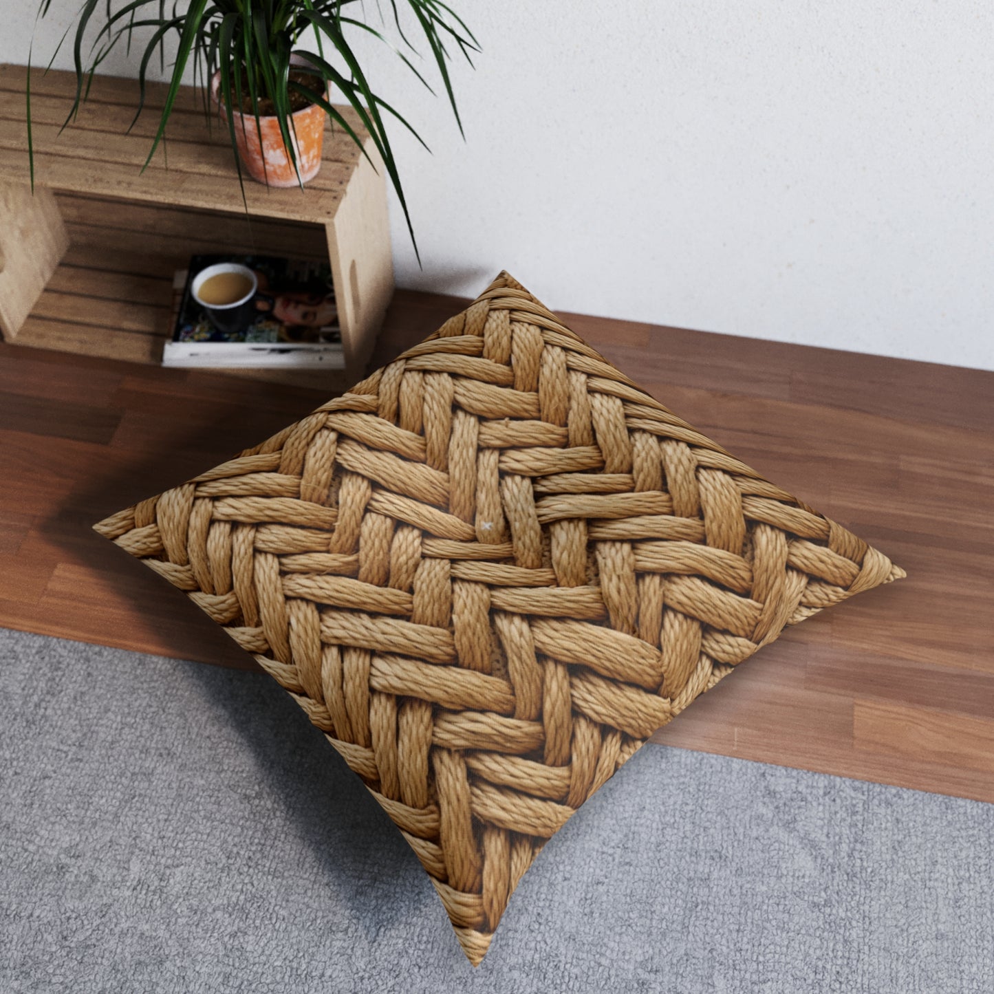 Jute Herringbone Chunky - Tufted Floor Pillow, Square