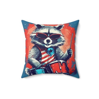 Raccoon Patriotic Rock Star USA Classic Style Spun Polyester Square Pillow