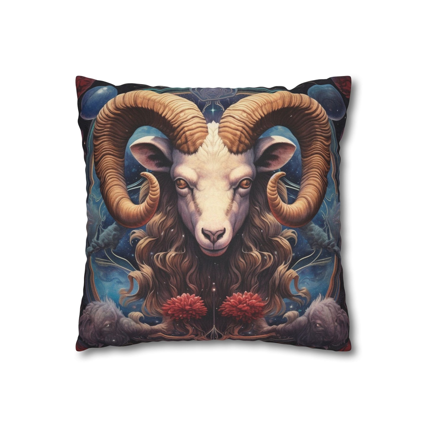 Aries Zodiac Ram - Vibrant Astrological Sign Cosmic Space Symbol - Spun Polyester Square Pillow Case